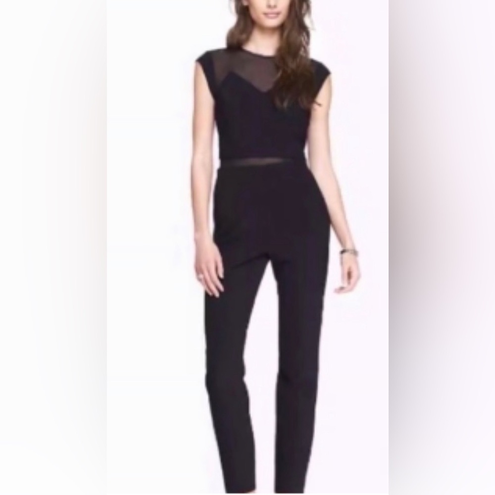 Express Jumpsuit Mesh Sheer Chest and Waist Black Size 8